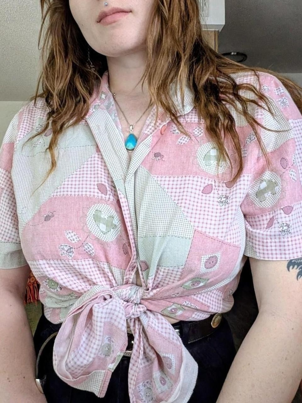Vintage Pink Patchwork Button Up Top